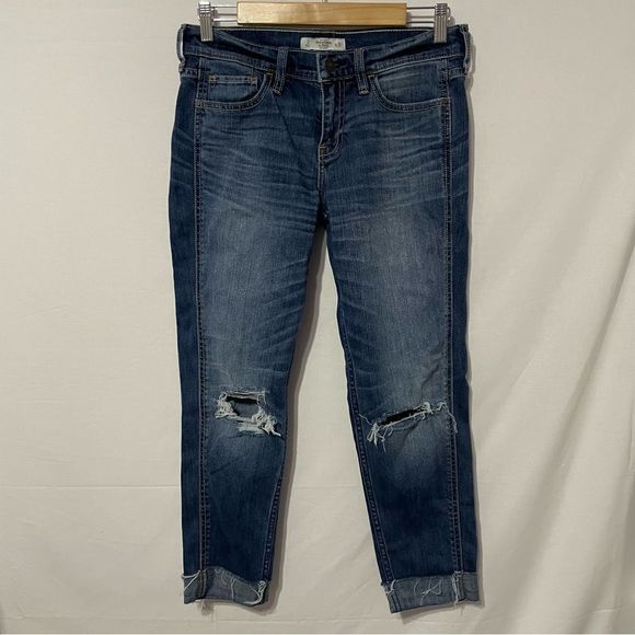 0 W25 Blown Out Distressed Cuffed Blue Jeans Abercrombie & Fitch - Picture 1 of 8